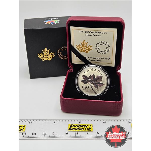 RCM Canada 2017 $10 Fine Silver Coin : Maple Leaves (COA #27566) (99.99%)