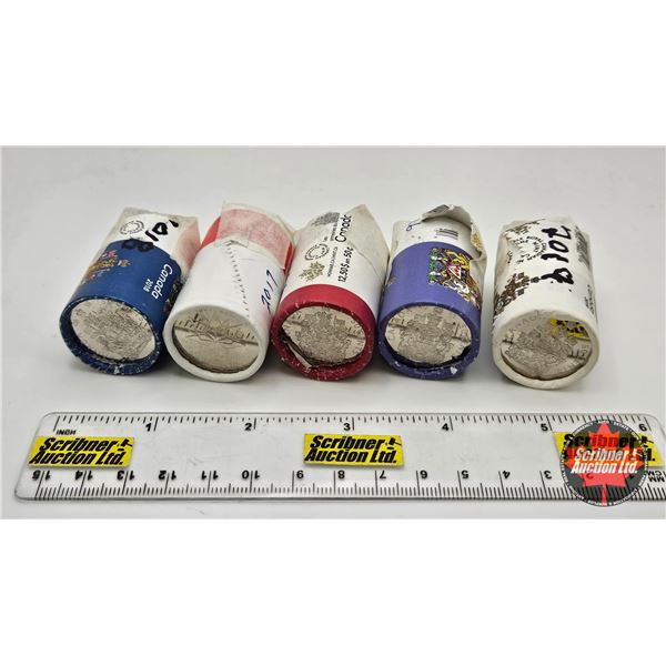 Canada Fifty Cent (101 Coins) : (Five PARTIAL ROLLS) : 2016; 2017; 2017; 2018; 2019