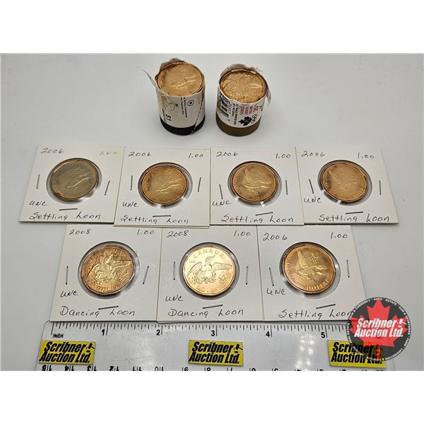 Canada Loonies (Incl. Partial ROLLS) (35 Coins) : - 2006 "Loon Settling" (20) - 2008 "Loon Dance" (1