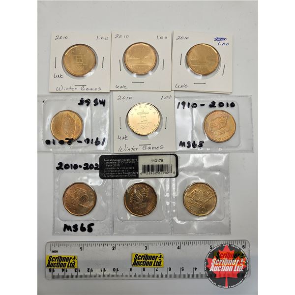 Canada 2010 Loonies (9) :  - Sask Roughriders (5 Coin Pack) - Vancouver Winter Olympic Games (2) - L