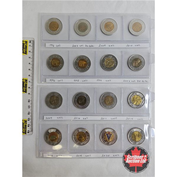 Canada Toonies (16) : 1996; 2006; 2009; 2010; 1996; 1998; 1999; 2006; 2009; 2010; 2011; 2014; 2019 C