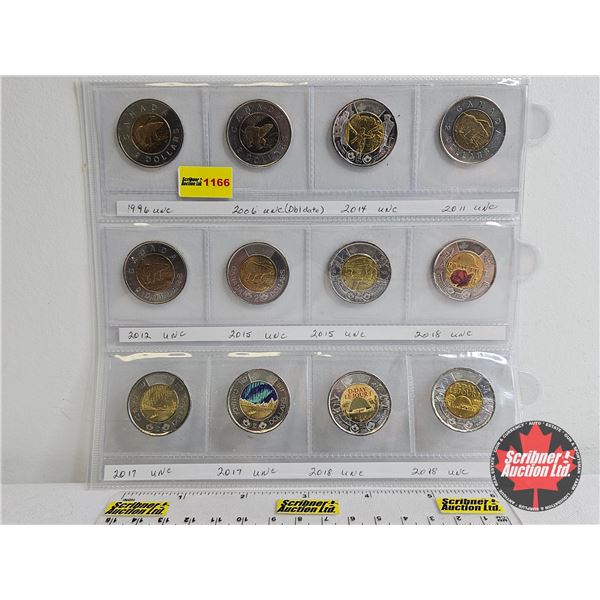 Canada Toonies (12) : 1996; 2006; 2014; 2011; 2012; 2015; 2015; 2018 Color; 2017; 2017 Color; 2018 C
