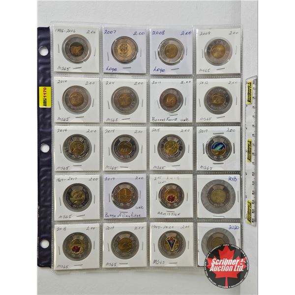 Canada Toonies (20) : 1996-2006; 2007; 2008; 2009; 2010; 2011; 2011; 2012; 2014; 2015; 2015; 2017; 2