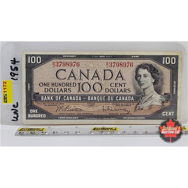 Canada $100 Bill 1954 : Beattie/Rasminsky #BJ3798976