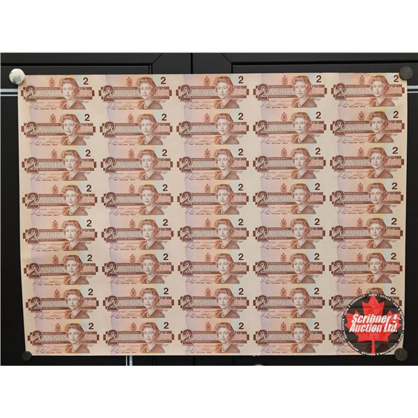 Canada $2 Bills 1986 UNCUT SHEET (ROLL) of 40 Bills (5x8) : Bonin/Thiessen #CBJ