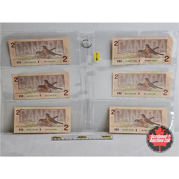 Canada $2 Bills 1986 (6) : Thiessen/Crow : Prefixes (BUW / BUZ / BUV)