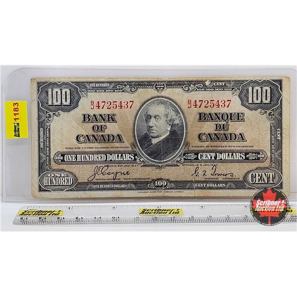Bank of Canada $100 Bill 1937 : Coyne/Towers #BJ4725437