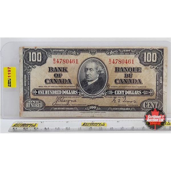 Bank of Canada $100 Bill 1937 : Coyne/Towers #BJ4780461