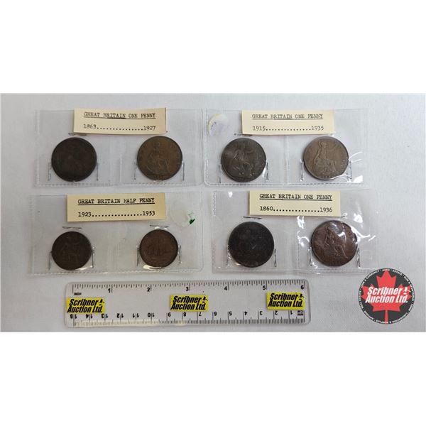 United Kingdom Half Penny / One Penny (8) :  - One Penny : 1863; 1927; 1860; 1936; 1915; 1935 - Half