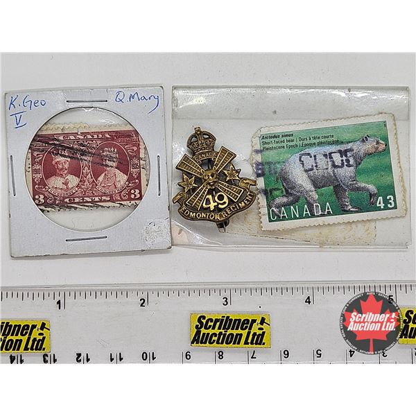 Collector Combo (3) : - Canadian Military Cap Badge 49th Battalion (Edmonton Regiment)  - Canada 3 C