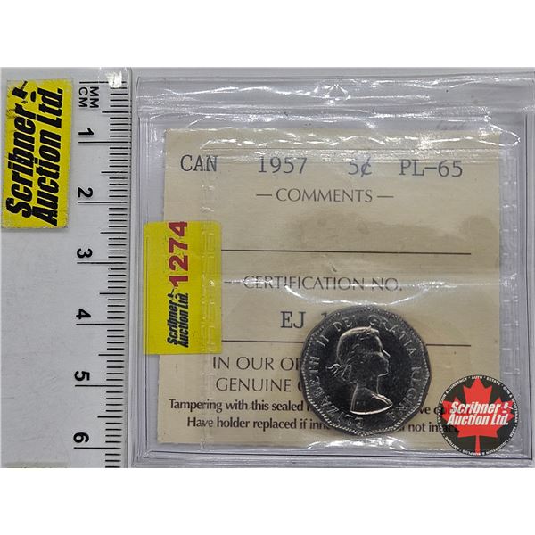 Canada Five Cent 1957 : ICCS Cert PL-65
