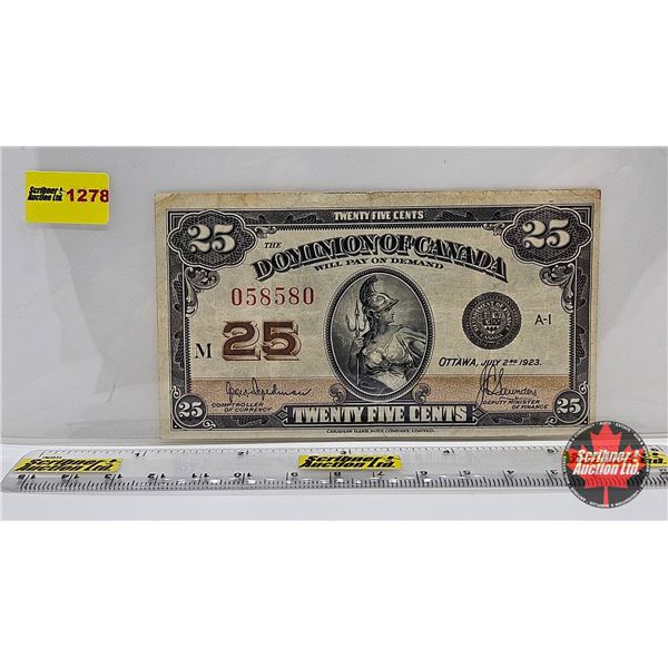 Dominion of Canada Twenty Five Cent "Shinplaster" 1923 : Hyndman/Saunders #058580