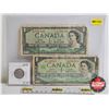 Image 1 : Collector Combo (3) Coin / Bills :  - 1858 Twenty Cent - 1954 $1 Bill : Beattie/Coyne #EM3728718 - 1