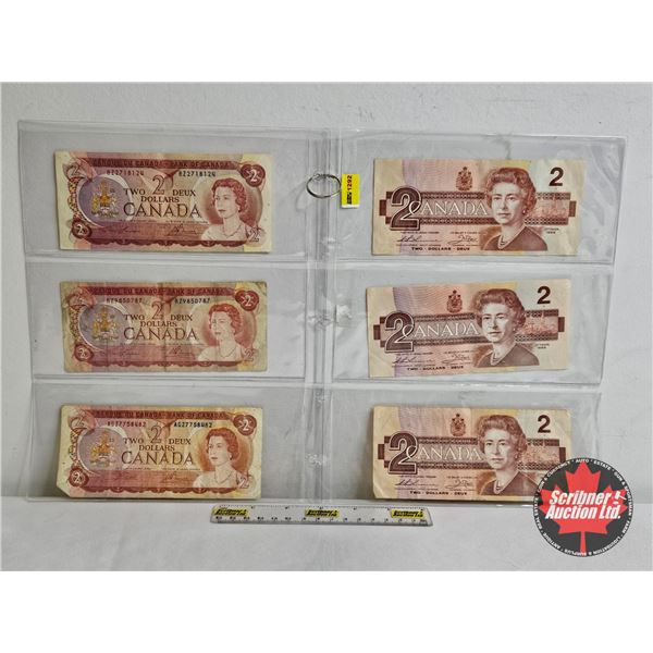 Canada $2 Bills 1974 & 1986 (6) : Variety Signatures / Prefixes