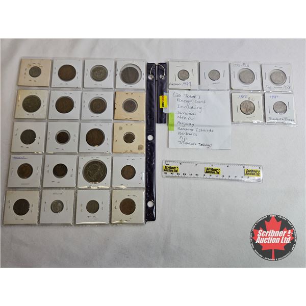 Foreign Coin Collection (26) Large Variety Incl. Mexico, Jamaica, Fiji, Bahama Islands, Trinidad & T