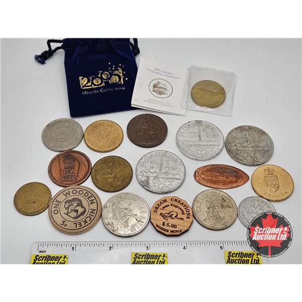 Tokens/Medallions (16) Variety : Incl. Klondike Days; Alberta 75; Calgary Stampede; Canadian Confede