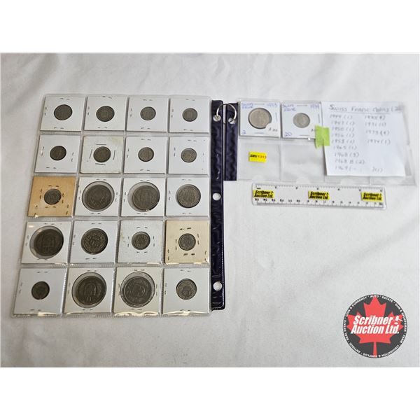 Swiss Franc Coin Collection (22) : Variety 1940's - 1970's