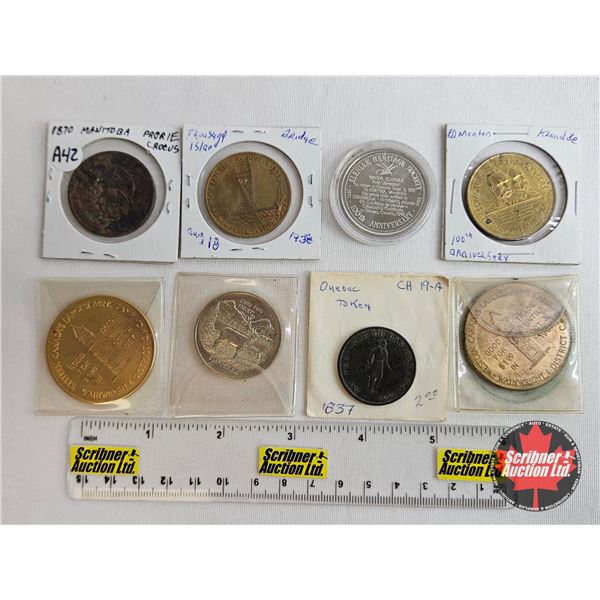 Canada Tokens/Medallions (8) : Manitoba ; Thousand Island Bridge ; Lions Park Project ; Quebec ; Klo