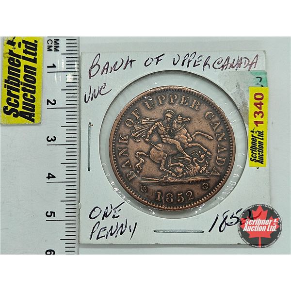 Bank of Upper Canada : One Penny Bank Token 1852