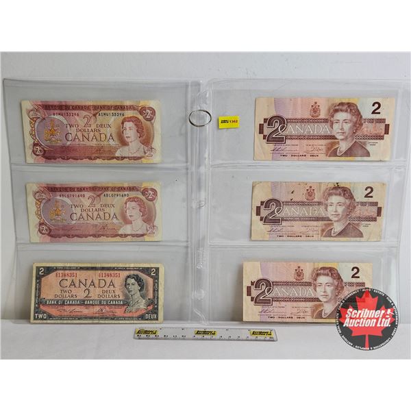 Canada $2 Bills 1954 & 1974 & 1986 (6) : Variety Signatures / Prefixes