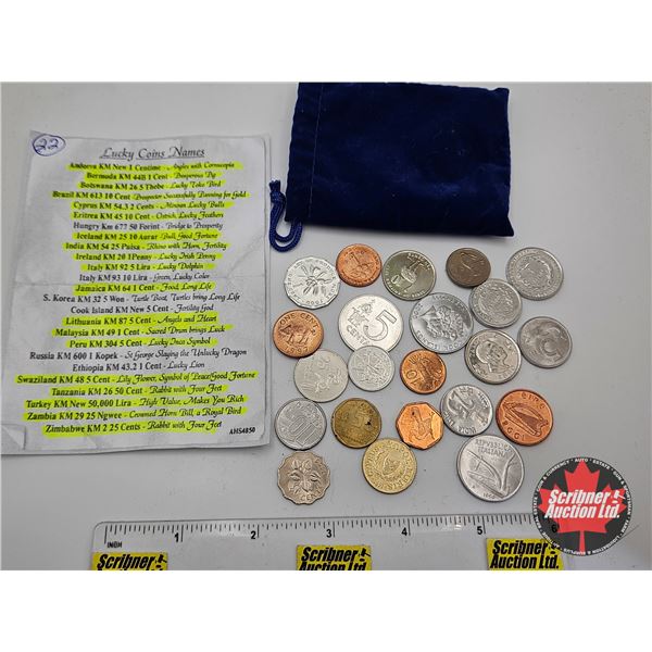 Lucky Coins Collection (22) : Incl Bermuda; Ireland ; Italy ; Peru ; Zambia ; etc !!!