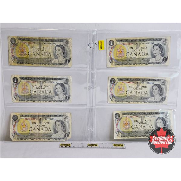 Canada $1 Bills 1973 (6) : Variety Signatures / Prefixes