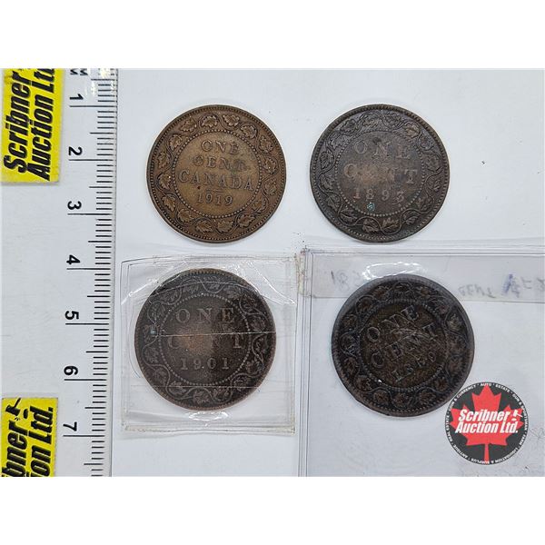 Canada Large Cent (4) : 1859; 1893; 1901; 1919