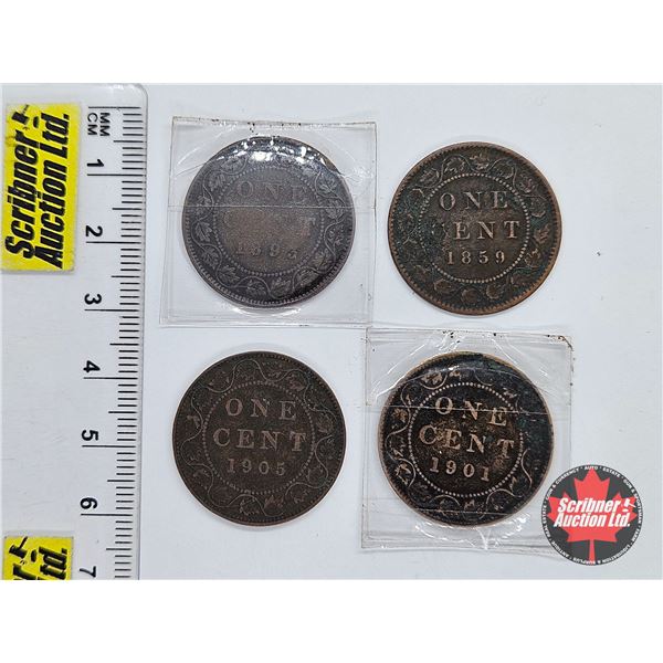 Canada Large Cent (4) : 1859; 1893; 1901; 1905