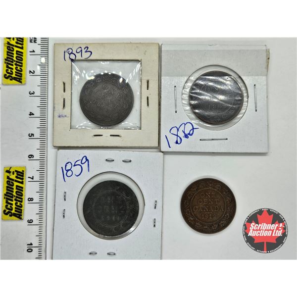 Canada Large Cent (4) : 1859; 1882; 1893; 1912