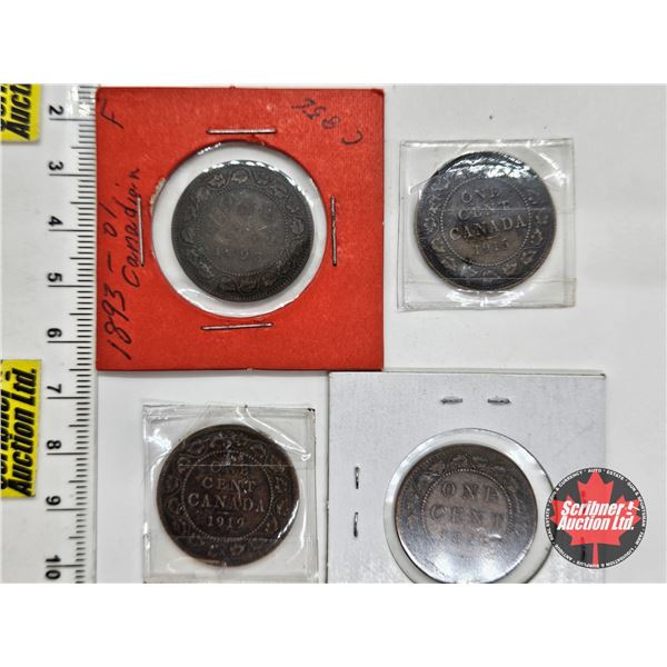 Canada Large Cent (4) : 1859; 1893; 1915; 1919