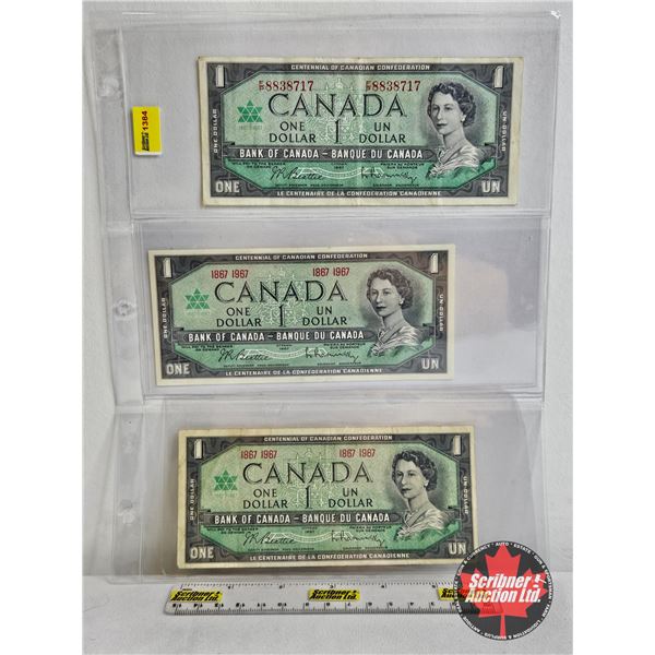 Canada $1 Bills (3) : - 1967 Beattie/Rasminsky #FP8838717 - 1967 Beattie/Rasminsky # 1867 1967 - 196