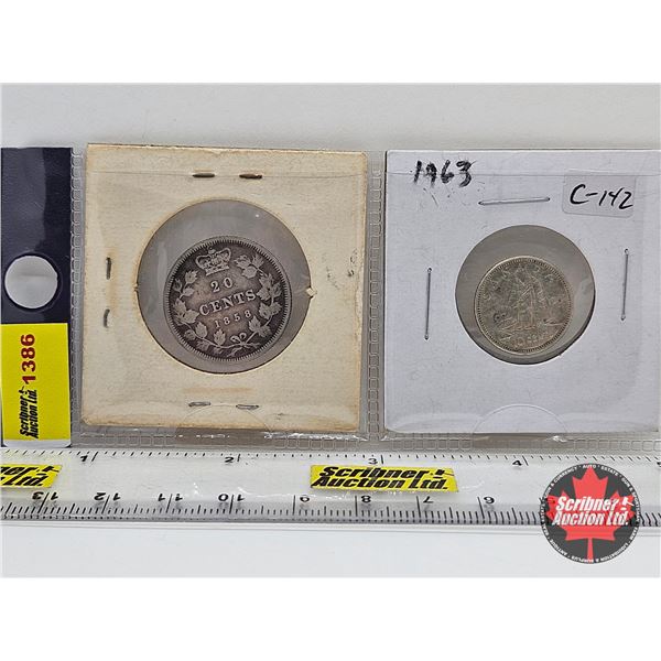 Canada Coins (2) : Twenty Cent 1858 ; Ten Cent 1963