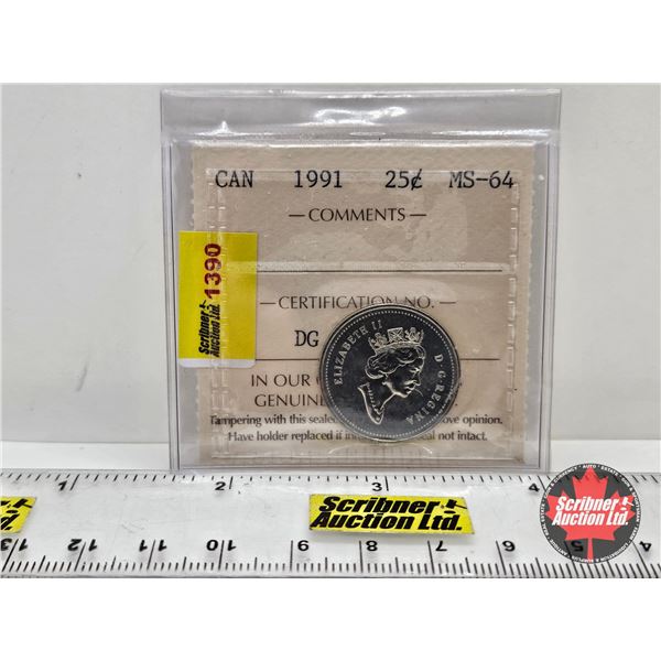 Canada Twenty Five Cent 1991 : ICCS Cert : MS-64