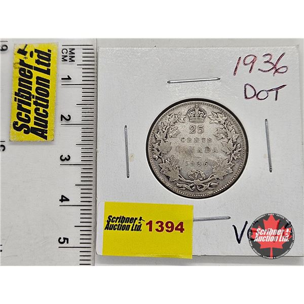 Canada Twenty Five Cent 1936 Dot