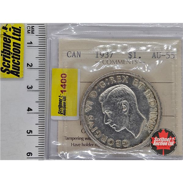 Canada Dollar 1937 : ICCS Cert : AU-55