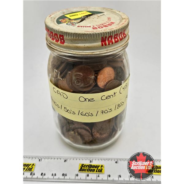 Canada One Cent Coin Collection (481) Variety : 1940's - 1990's (In Nabob Jar / Lid Slit)