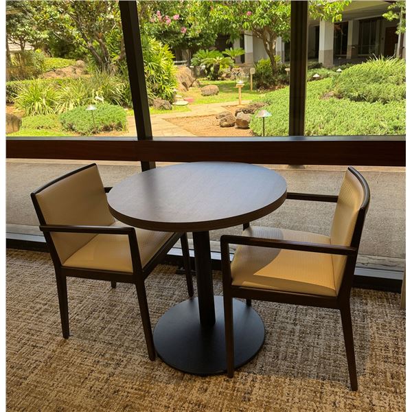 Round Table 30" Dia & 2 Andreu World Armchairs w/ Upholstered Seat & Back 21" x 16" x 26"H