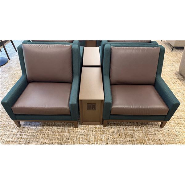 Qty 2 Upholstered Chairs 34" x 30" x 34"H w/ Middle Table