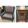 Image 1 : Upholstered Chair 34" x 30" x 34"H w/ Console Table 30" x 12" x 20"