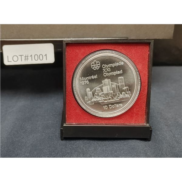 1976 $10 Montreal Olympic Silver Coin (Skyline) Uncirculated in Case. 48.6 Grams .925 Sterling Silve
