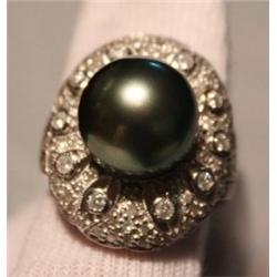 Tahitian Cultured Pearl & Diamond Ring - .96 ctw D