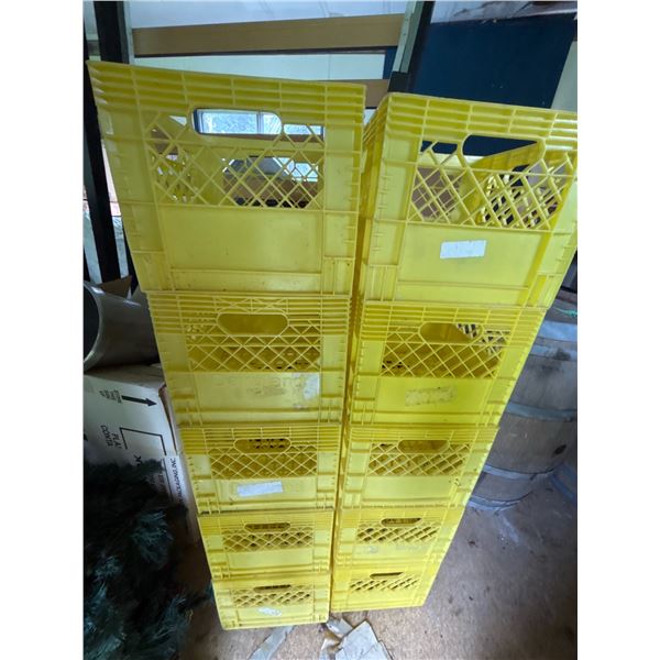 10 Yellow Plastic Milk Crates