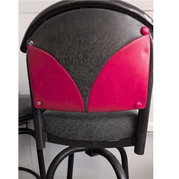 Seven Swivel Bar Stools with Red and Black Upholstery