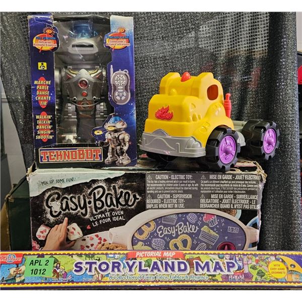 Toys: Tehnobot, Storyland Map, Easy-Bake Oven, Toy Car