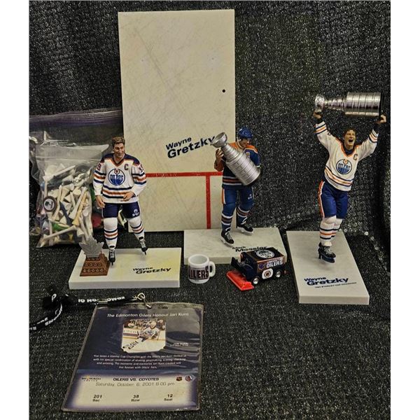 Edmonton Oilers Fan Collectible Lot with Figures, Memorabilia, and Accessories