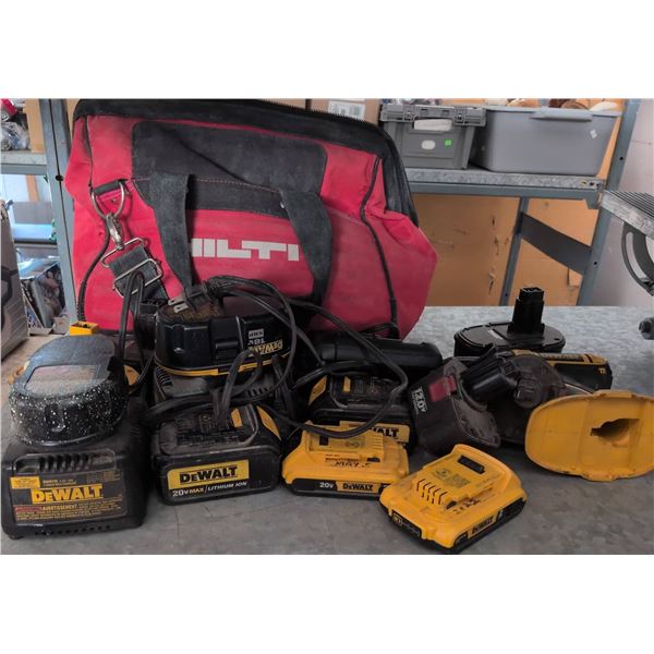 DeWalt Cordless Tool Set With Chargers, Batteries, and Hilti Bag