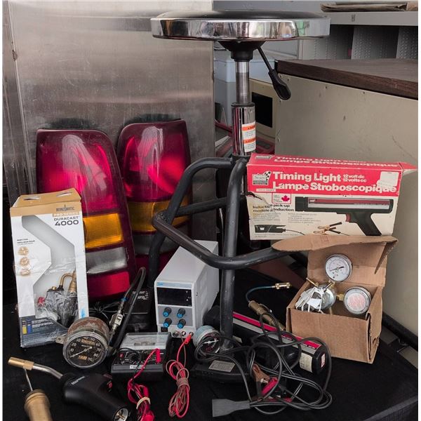 Automotive Tools Lot With Bernzomatic Torch, Multimeter, Gauges, Timing Light, And More