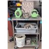 Image 1 : Workshop Cart With DC Motors, Hydraulic Motor, Tools, and Sign
