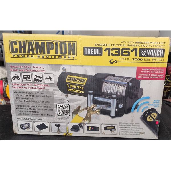 CHAMPION 1361kg 3000lb ATV/UTV Wireless Winch Kit, New