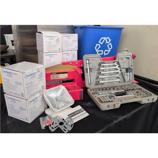Laminate Cutter, Socket Set, Remote Lamp Heads & Recycle Bin Lot